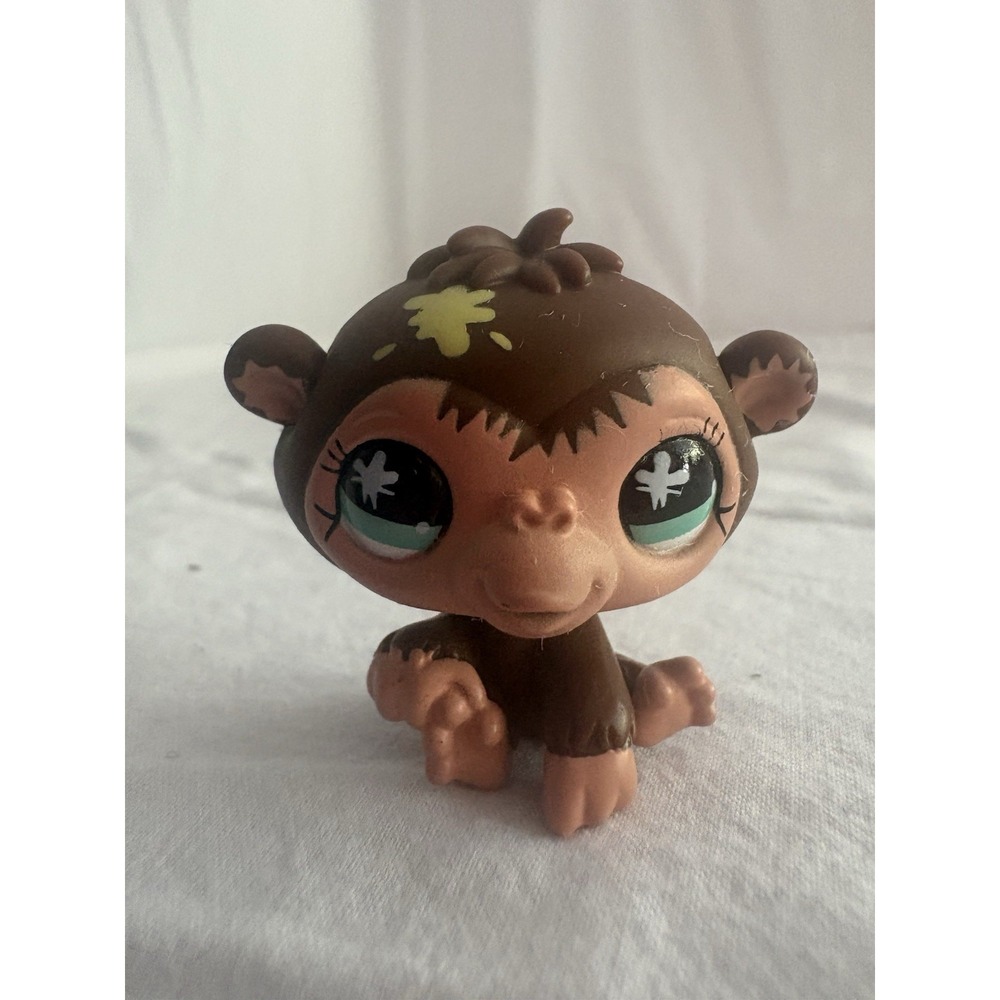 Littlest Pet Shop LPS #663 Brown Messiest Monkey Chimp Green Eyes 2006 Hasbro
